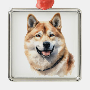 BEAUTIFUL RED AND WHITE SHIBA INU PUPPY DOG METAL ORNAMENT