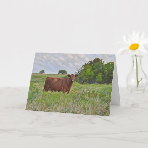 Beautiful Red Angus Cow Farm Art Note Card