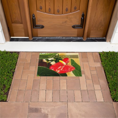 Beautiful Red Anthurium Tropical Flower Photograph Doormat