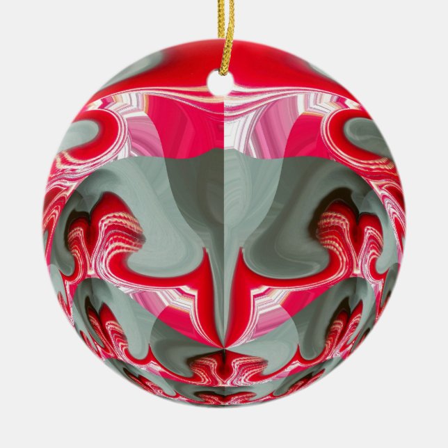 Beautiful Red ash gray geometric motif ART design Ceramic Ornament (Front)