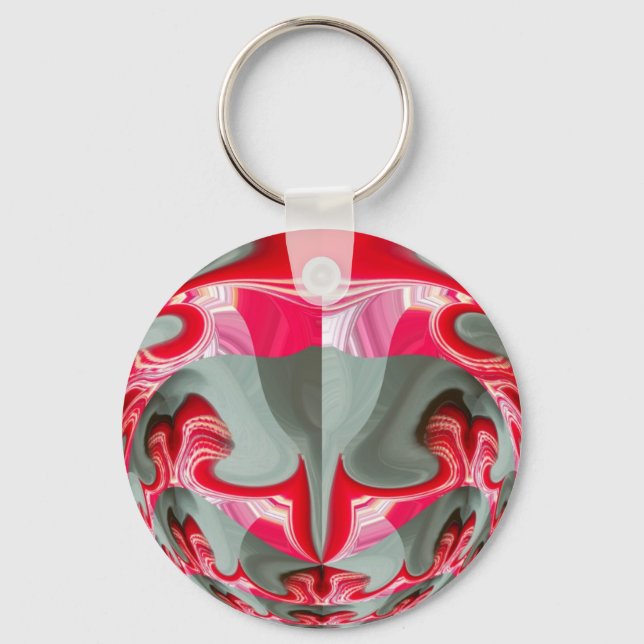 beautiful Red ash gray geometric motif ART design Keychain (Front)