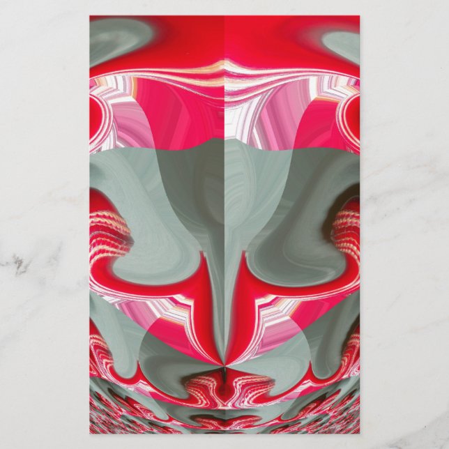 beautiful Red ash gray geometric motif ART design Stationery (Front)