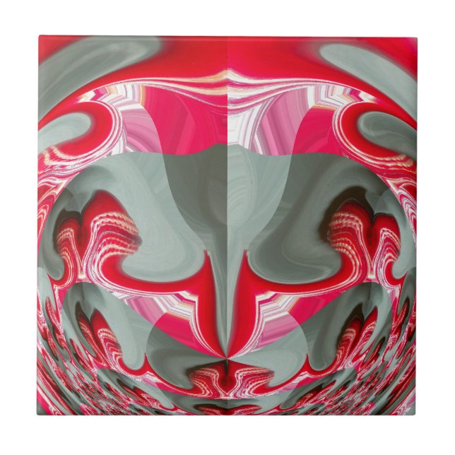 Beautiful Red ash gray geometric motif ART design Tile (Front)