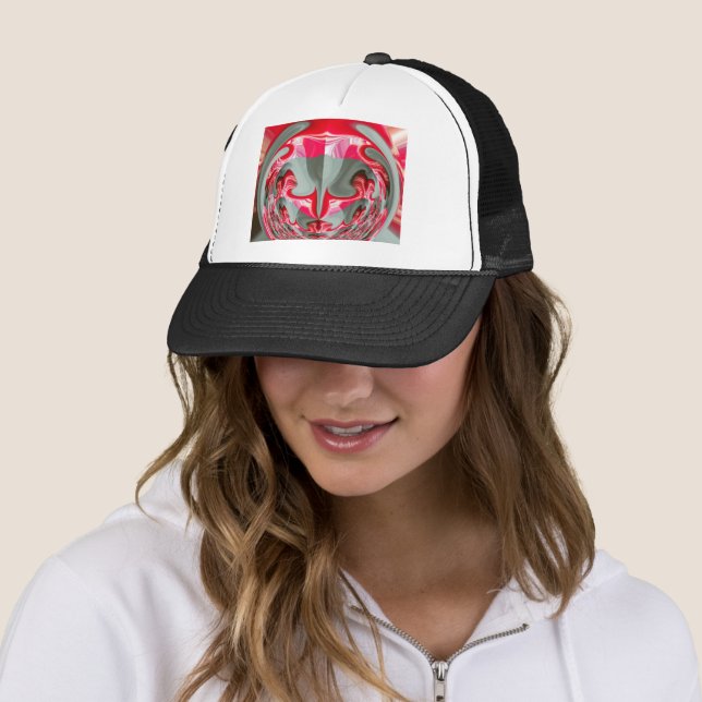 Beautiful Red ash gray geometric motif ART design Trucker Hat (In Situ)