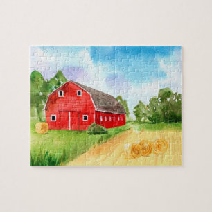 Beautiful red barn at the farm jigsaw puzzle