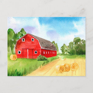 Beautiful red barn at the farm   postcard