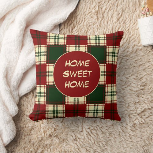 Beautiful Red Beige and Green Plaid Design Throw Pillow
