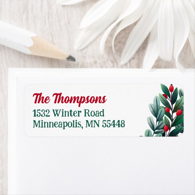 Beautiful Red Berry Greenery Christmas Label (Insitu)