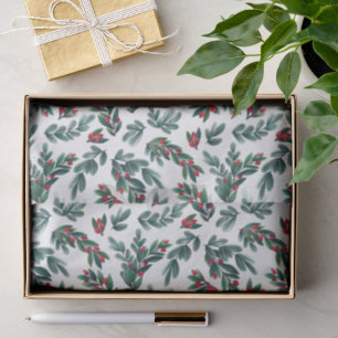 Beautiful Red Berry Greenery Christmas Pattern Tissue Paper