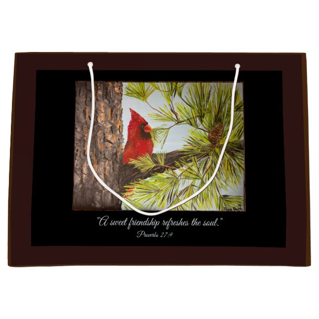 Beautiful Red Bird Christian  Large Gift Bag (Front)