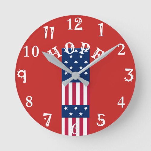 Beautiful Red Blue White Star Time for Hope USA    Round Clock