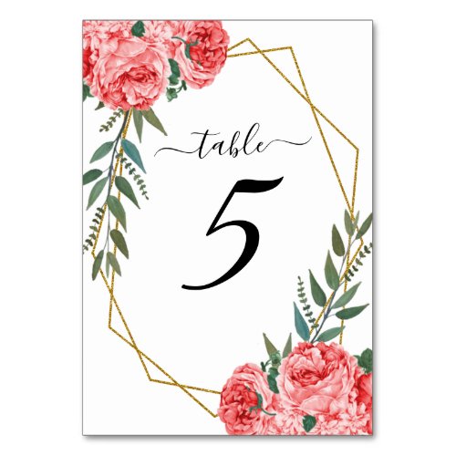 Beautiful Red Blush Roses Table Number