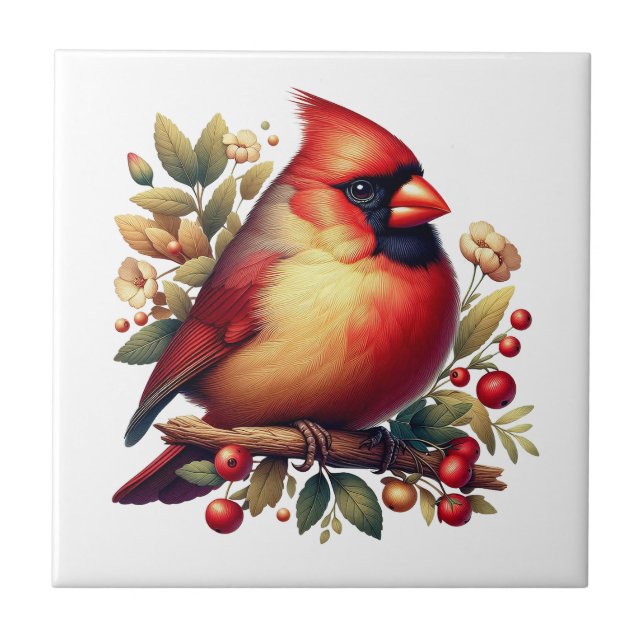 Beautiful Red Cardinal  Accent Ceramic Tile (Front)