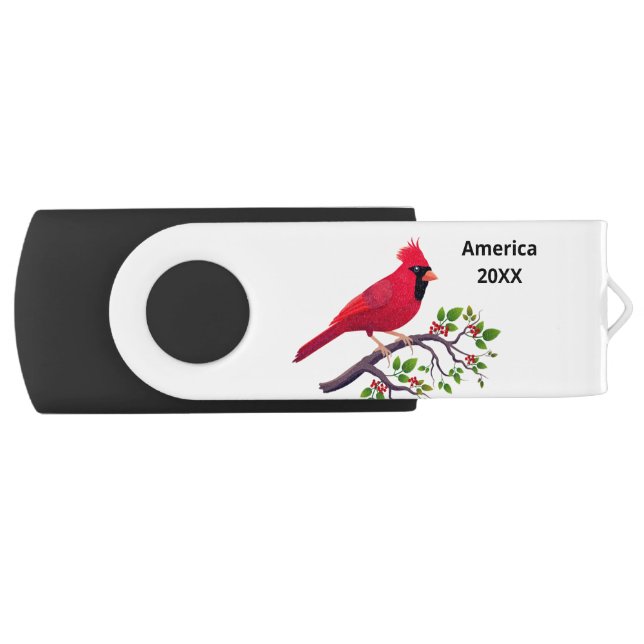 Beautiful Red Cardinal Bird  Flash Drive (Front)