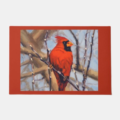 Beautiful Red Cardinal Bird in Bare Tree Doormat