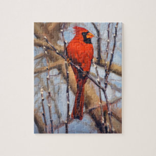 Beautiful Red Cardinal Bird in Bare Tree Jigsaw Puzzle