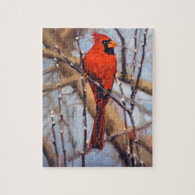Beautiful Red Cardinal Bird in Bare Tree Jigsaw Puzzle (Vertical)