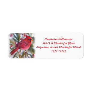 BEAUTIFUL RED CARDINAL BIRD LABEL