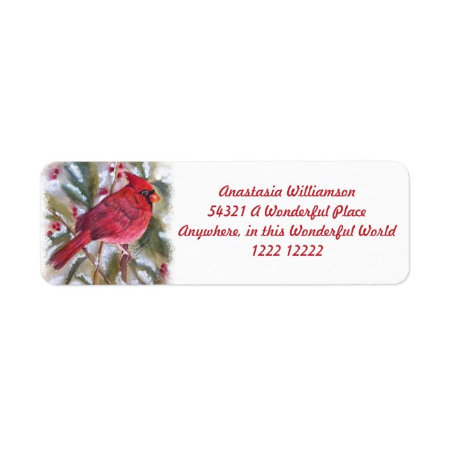 BEAUTIFUL RED CARDINAL BIRD LABEL (Front)