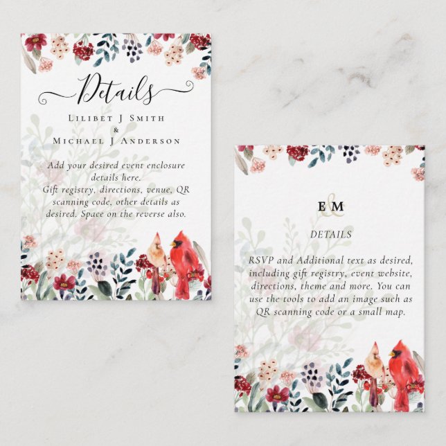 Beautiful RED CARDINAL Birds Wedding Enclosure Card (Front/Back)