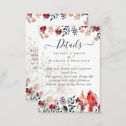 Beautiful RED CARDINAL Birds Wedding Enclosure Card