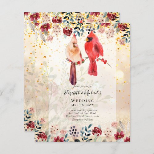 Beautiful RED CARDINAL Birds Wedding Invitation