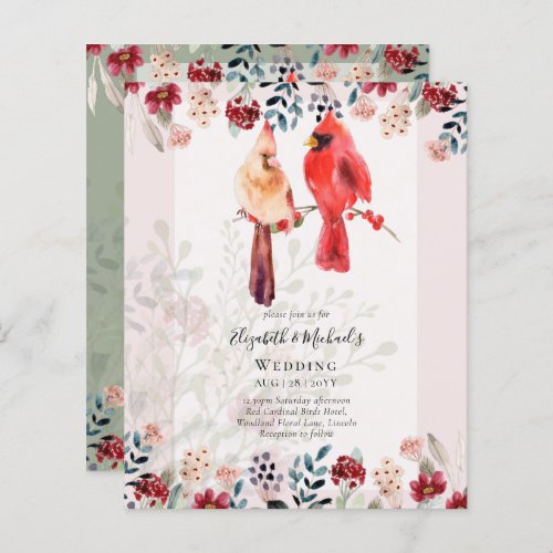 Beautiful RED CARDINAL Birds Wedding Invitation