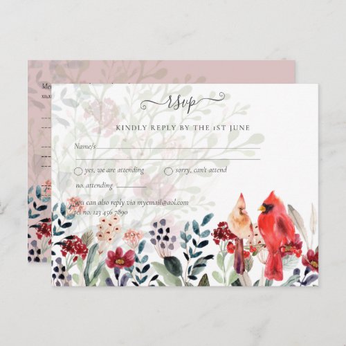 Beautiful RED CARDINAL Birds Wedding Postcard