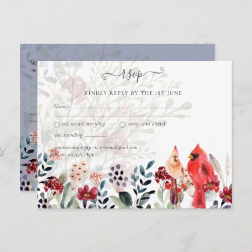 Beautiful RED CARDINAL Birds Wedding Postcard