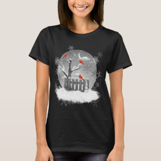 Beautiful Red Cardinal Birds Winter Scene T-Shirt