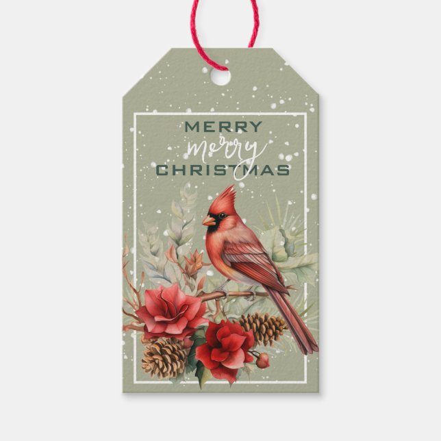 Beautiful Red Cardinal Christmas Gift Tag (Front)