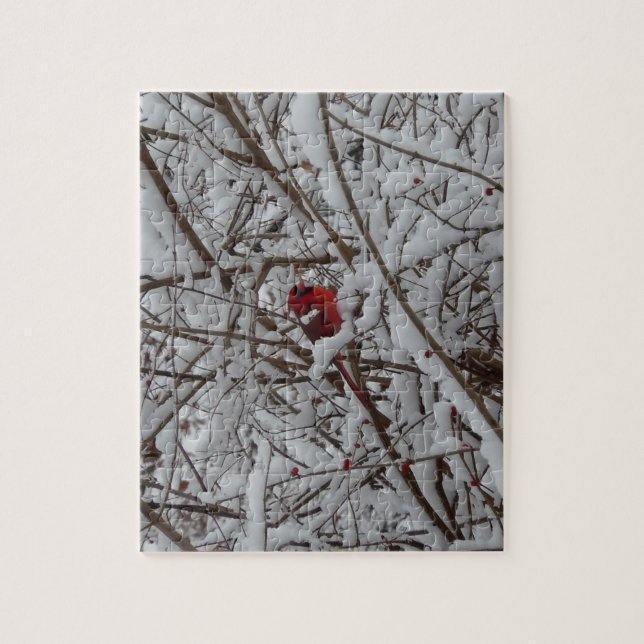 Beautiful Red Cardinal in Snow Filled Tree Puzzle (Vertical)