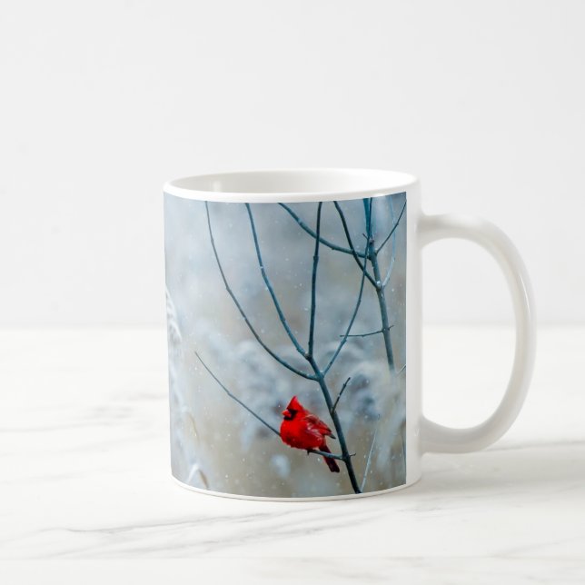 Beautiful Red Cardinal in the Snow Coffee Mug (Right)