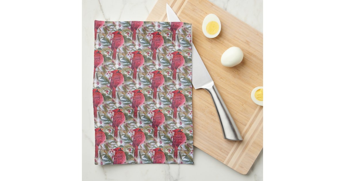 Cardinal Red Sequoia Print Kitchen Towel