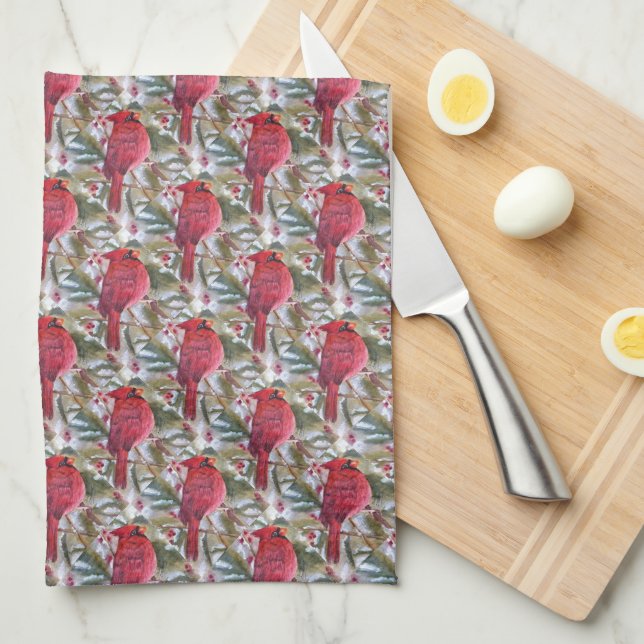 BEAUTIFUL RED CARDINAL KITCHEN TOWEL (Quarter Fold)