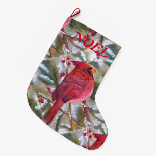 BEAUTIFUL RED CARDINAL LARGE CHRISTMAS STOCKING
