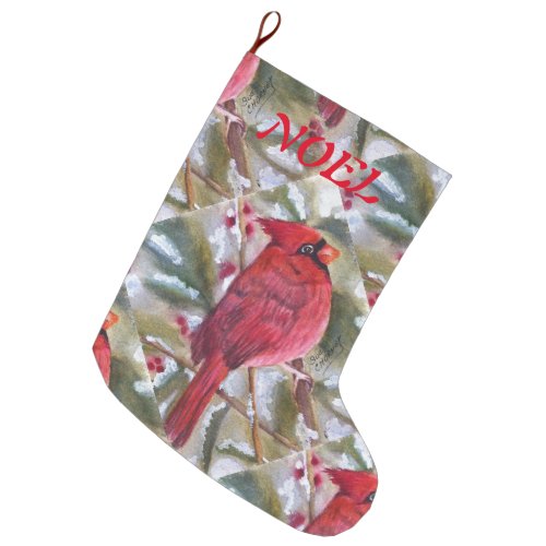 BEAUTIFUL RED CARDINAL LARGE CHRISTMAS STOCKING