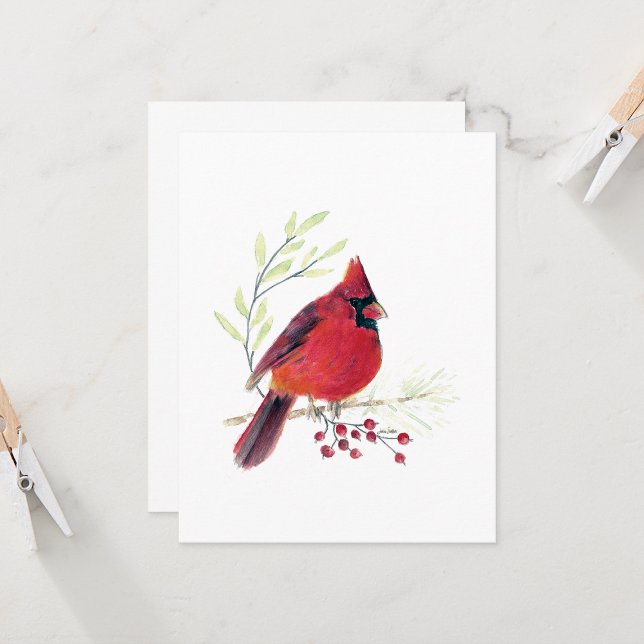 Beautiful Red Cardinal Note Card (Beautiful Red Cardinal Watercolor Colored Pencil Blank Note Cards from Jenn Steffen Art)