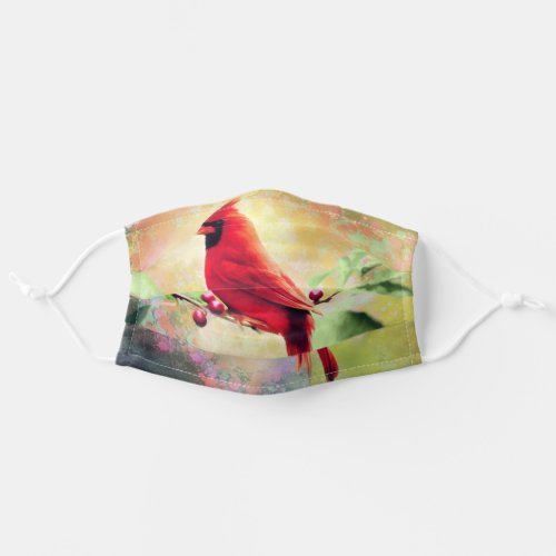Beautiful Red Cardinal On A Winterberry Branch Adult Cloth Face Mask