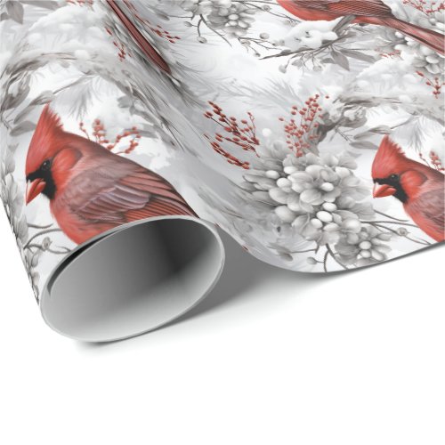 Beautiful Red Cardinal on Snowy Branch Winter Wrapping Paper