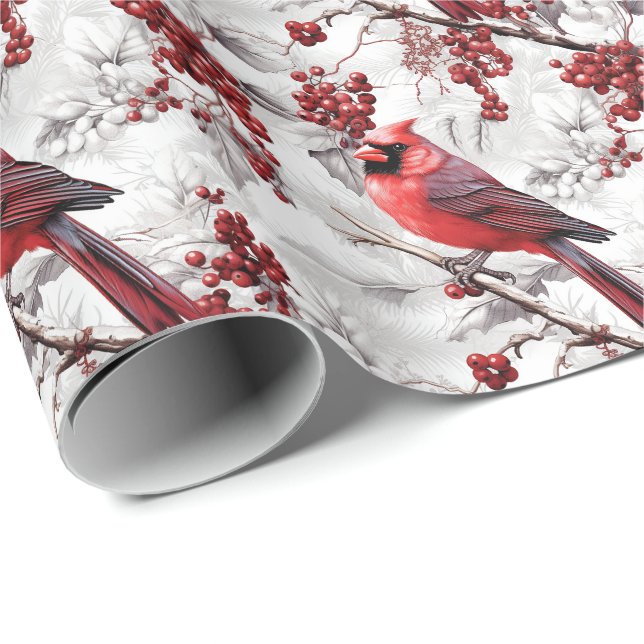 Beautiful Red Cardinal on Snowy Branch Winter Wrapping Paper (Roll Corner)