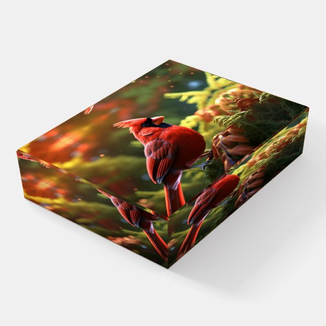 Beautiful Red Cardinal Perched on a Tree Branch Paperweight (Angled)