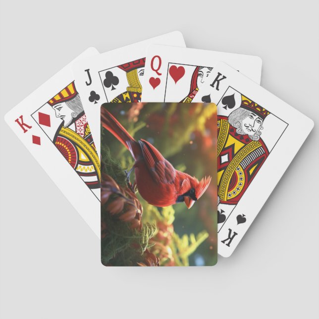 Beautiful Red Cardinal Perched on a Tree Branch Poker Cards (Back)