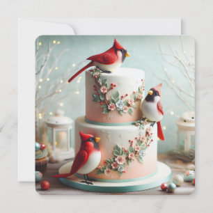 BEAUTIFUL RED CARDINAL THEME BIRTHDAY CAKE CARD