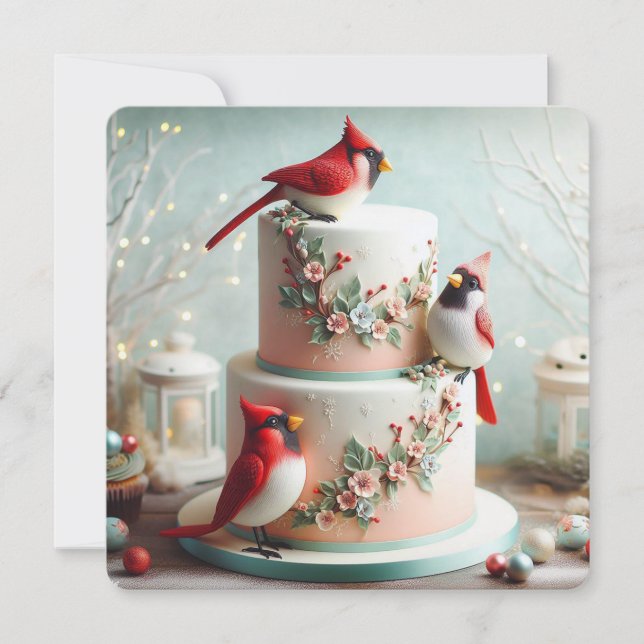 BEAUTIFUL RED CARDINAL THEME BIRTHDAY CAKE CARD (Front)