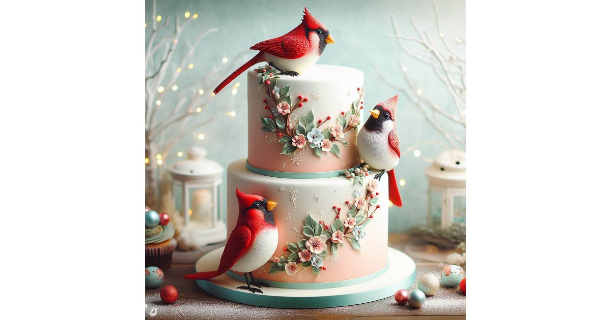 BEAUTIFUL RED CARDINAL THEME BIRTHDAY CAKE CARD | Zazzle