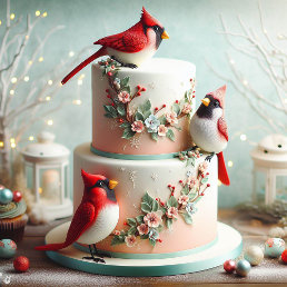 BEAUTIFUL RED CARDINAL THEME BIRTHDAY CAKE CARD