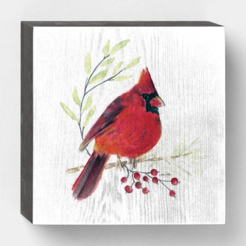 Beautiful Red Cardinal Watercolor Wooden Box Sign
