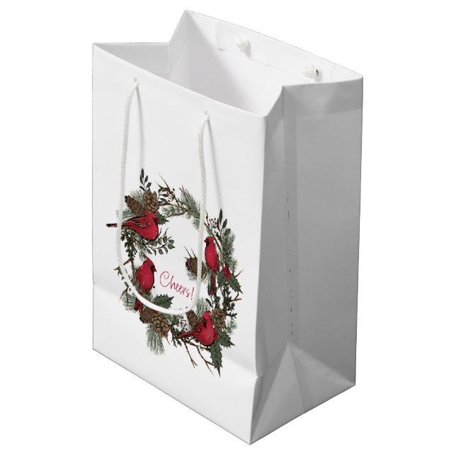 Beautiful Red Cardinals In A Christmas Wreath Medium Gift Bag (Front Angled)