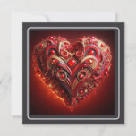 Beautiful Red Carved Scroll Heart Valentine Holiday Card